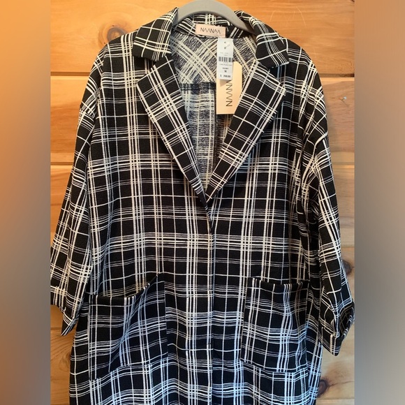 LF Lightweight Plaid Black And White Woman’s Coat NWT Size 14 100% Polyester - Picture 2 of 13